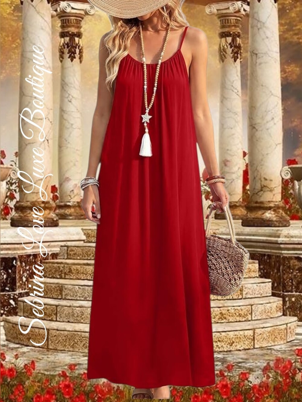 Romantic Flowy Red Adjustable Open-Back Maxi